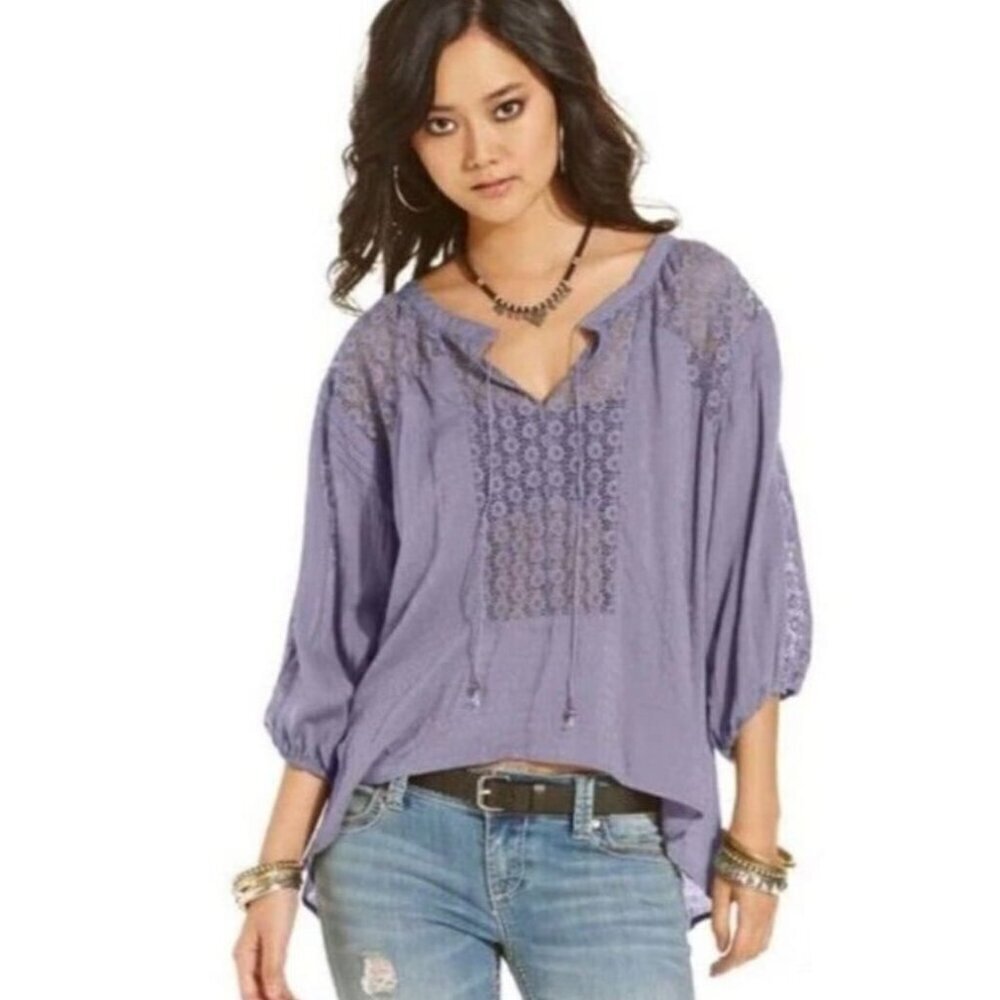 Free People 3/4 Sleeve Moon River Peasant Top